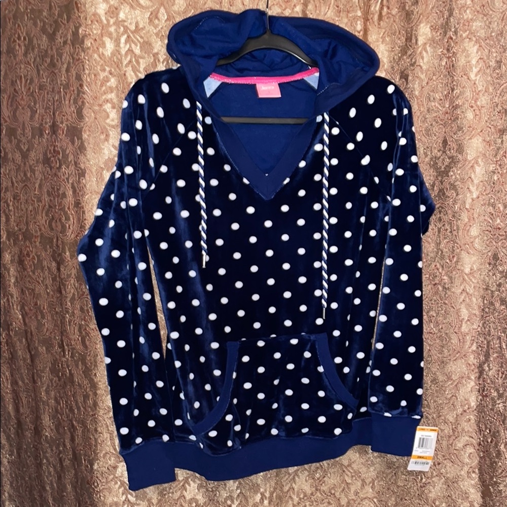 NWT JENNI Women’s size Small Polka Dot Navy Hoodie - Picture 1 of 8